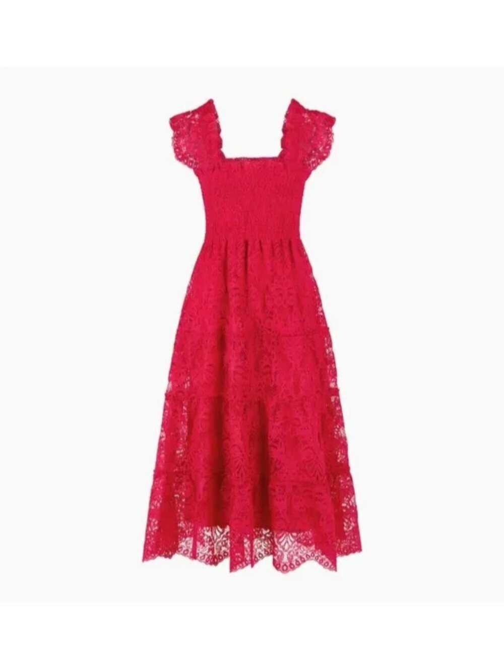 NWT Hill House Ellie Nap in Cerise Red Lace Smocked Midi Dress S - Picture 2 of 8